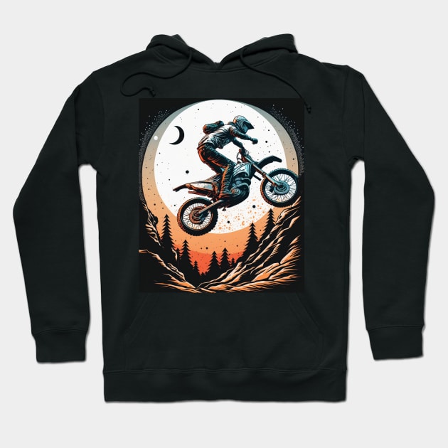 Dirt bike stunt w/moon orange and blue Hoodie by KoolArtDistrict